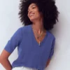 Agnes Linen V Neck T-Shirt Solid Blue Agnes Linen V Neck T-Shirt Solid Blue