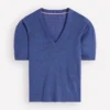 Agnes Linen V Neck T-Shirt Solid Blue Agnes Linen V Neck T-Shirt Solid Blue