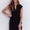 Alba Smocked Jersey Midi Dress Black Alba Smocked Jersey Midi Dress Black