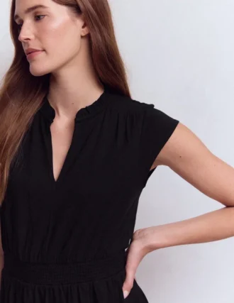 Alba Smocked Jersey Midi Dress Black
