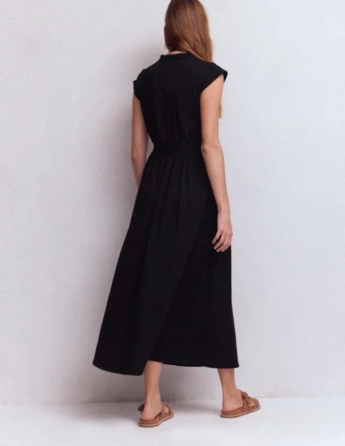 Alba Smocked Jersey Midi Dress Black Alba Smocked Jersey Midi Dress Black