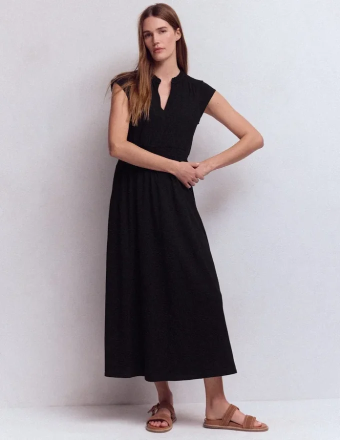 Alba Smocked Jersey Midi Dress Black Alba Smocked Jersey Midi Dress Black