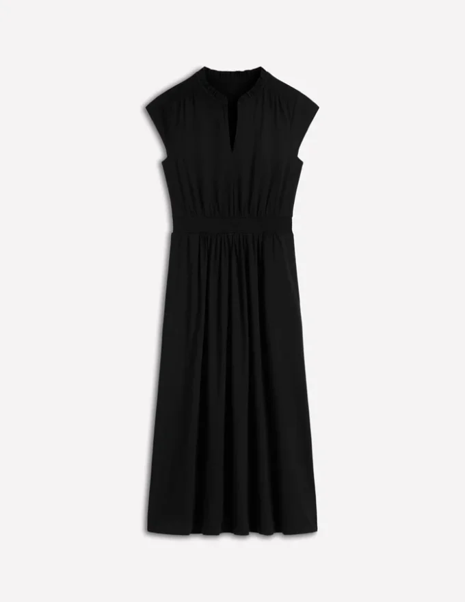 Alba Smocked Jersey Midi Dress Black Alba Smocked Jersey Midi Dress Black