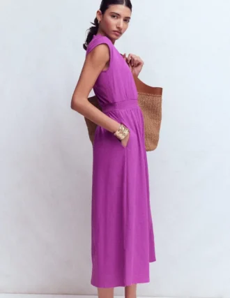 Alba Smocked Jersey Midi Dress Damson