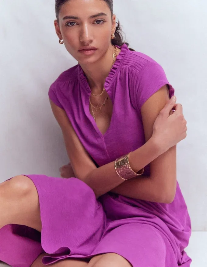 Alba Smocked Jersey Midi Dress Damson Alba Smocked Jersey Midi Dress Damson