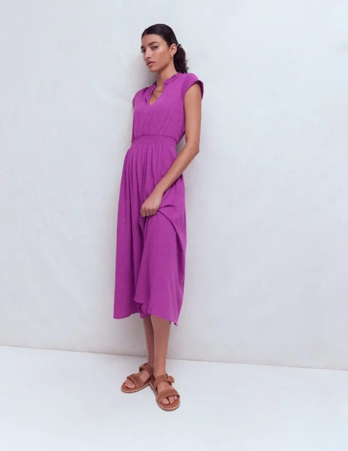 Alba Smocked Jersey Midi Dress Damson Alba Smocked Jersey Midi Dress Damson