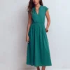 Alba Smocked Jersey Midi Dress Drake Green