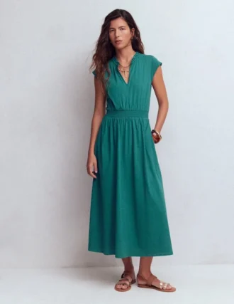Alba Smocked Jersey Midi Dress Drake Green