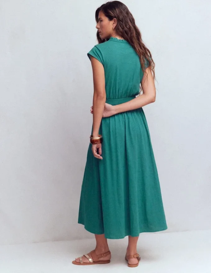 Alba Smocked Jersey Midi Dress Drake Green