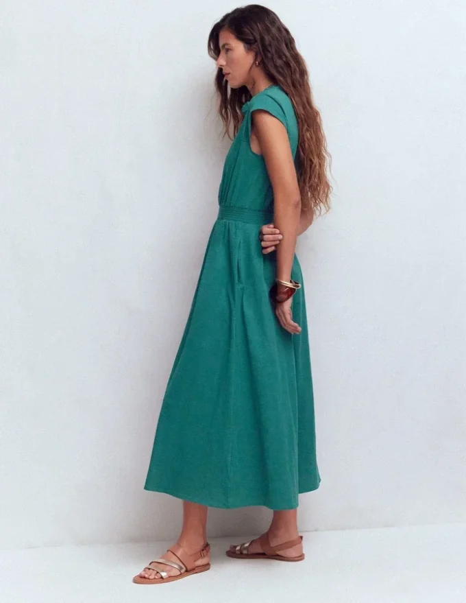 Alba Smocked Jersey Midi Dress Drake Green