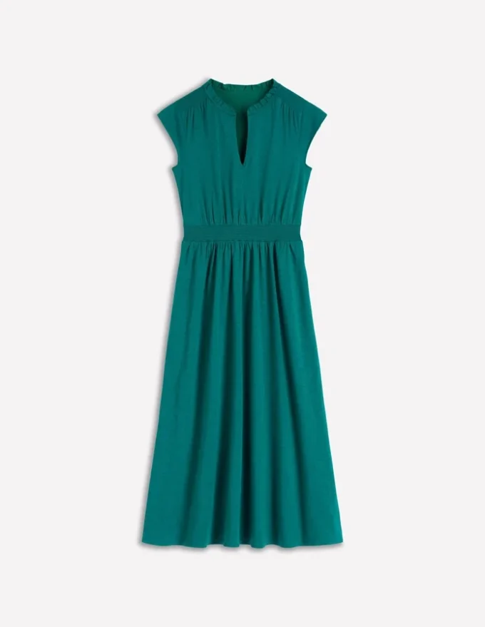 Alba Smocked Jersey Midi Dress Drake Green