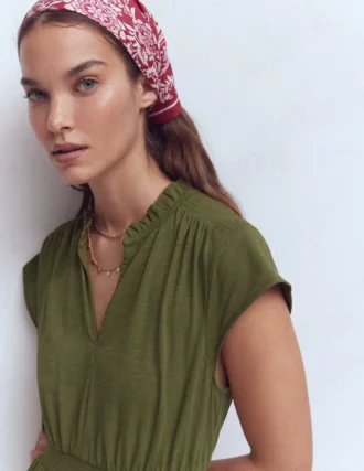 Alba Smocked Jersey Midi Dress Olive