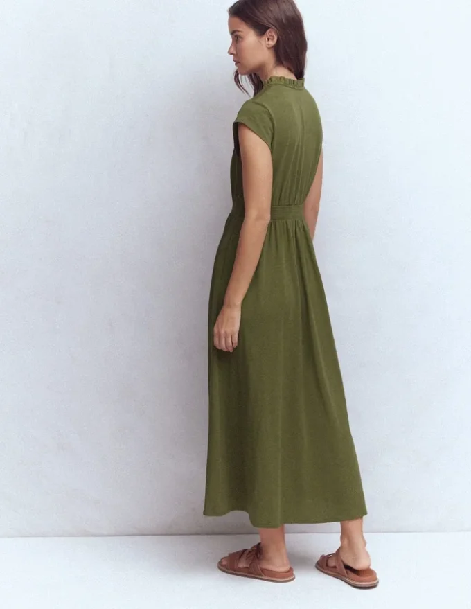 Alba Smocked Jersey Midi Dress Olive Alba Smocked Jersey Midi Dress Olive