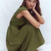 Alba Smocked Jersey Midi Dress Olive Alba Smocked Jersey Midi Dress Olive