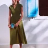 Alba Smocked Jersey Midi Dress Olive Alba Smocked Jersey Midi Dress Olive
