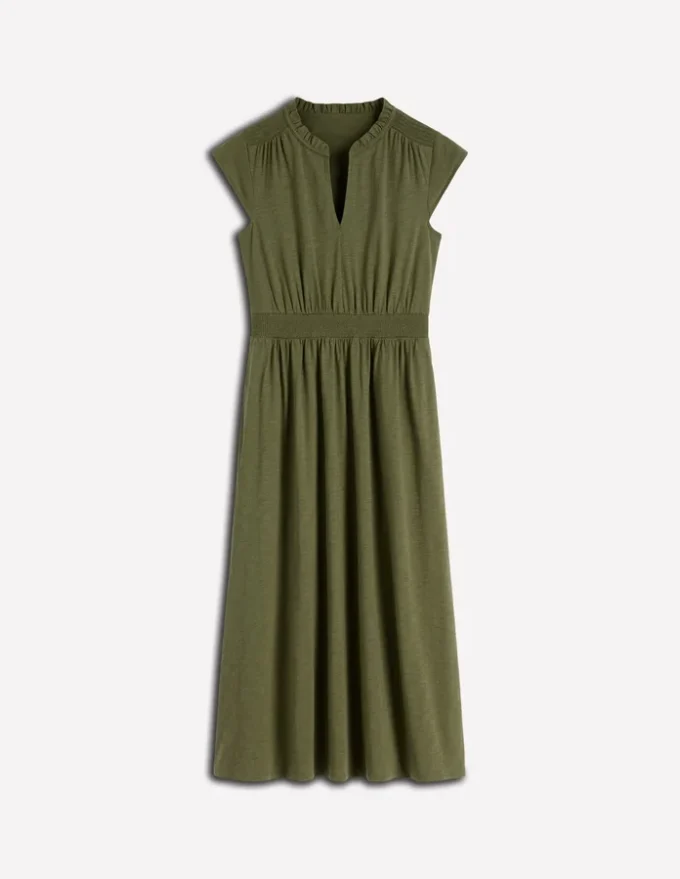 Alba Smocked Jersey Midi Dress Olive Alba Smocked Jersey Midi Dress Olive