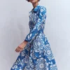 Alexa Long Sleeve Midi Dress Blue, Decorative Blossom Alexa Long Sleeve Midi Dress Blue, Decorative Blossom
