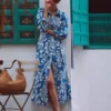 Alexa Long Sleeve Midi Dress Blue, Decorative Blossom Alexa Long Sleeve Midi Dress Blue, Decorative Blossom