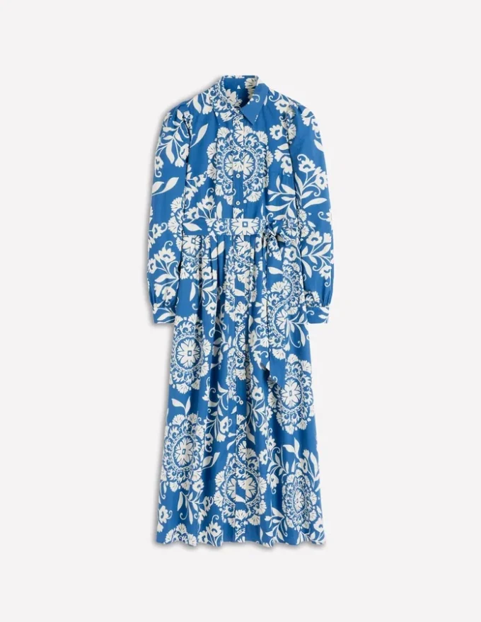 Alexa Long Sleeve Midi Dress Blue, Decorative Blossom Alexa Long Sleeve Midi Dress Blue, Decorative Blossom