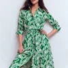 Alexa Long Sleeve Midi Dress Fresh Green, Scattered Vine
