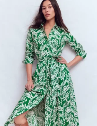 Alexa Long Sleeve Midi Dress Fresh Green, Scattered Vine