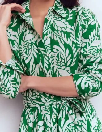 Alexa Long Sleeve Midi Dress Fresh Green, Scattered Vine