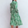 Alexa Long Sleeve Midi Dress Fresh Green, Scattered Vine