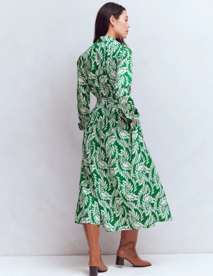 Alexa Long Sleeve Midi Dress Fresh Green, Scattered Vine