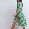 Alexa Long Sleeve Midi Dress Fresh Green, Scattered Vine