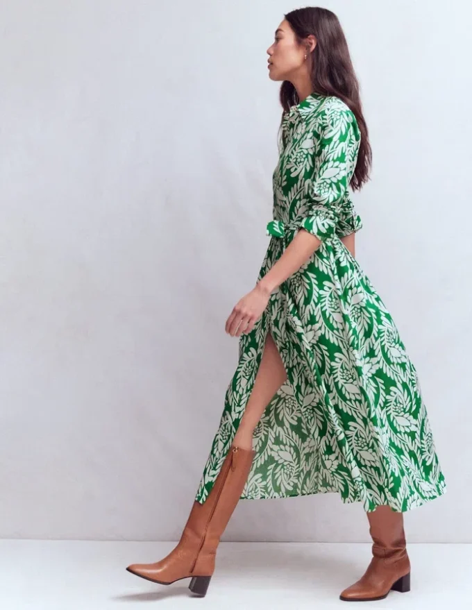 Alexa Long Sleeve Midi Dress Fresh Green, Scattered Vine