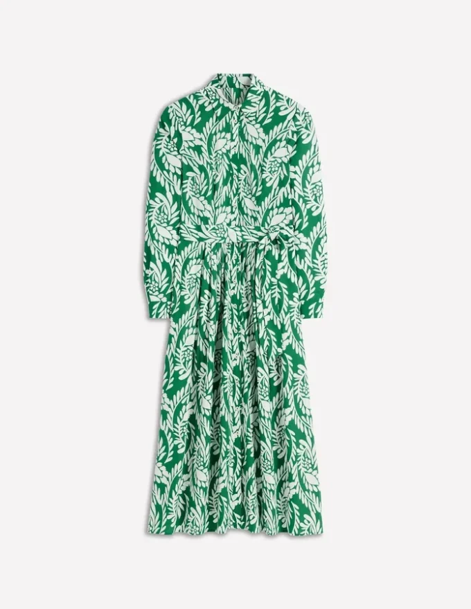 Alexa Long Sleeve Midi Dress Fresh Green, Scattered Vine