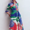 Alexa Long Sleeve Midi Dress Multi Abstract Valley Alexa Long Sleeve Midi Dress Multi Abstract Valley