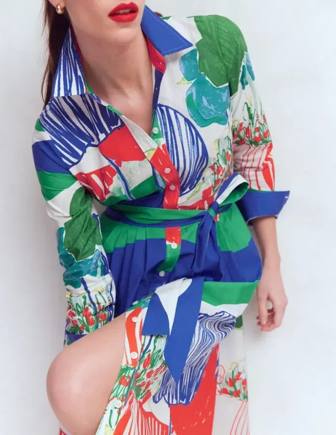 Alexa Long Sleeve Midi Dress Multi Abstract Valley Alexa Long Sleeve Midi Dress Multi Abstract Valley