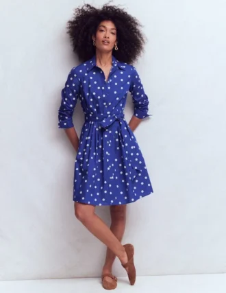 Alexa Long Sleeve Short Dress Bright Blue, Painted Dot