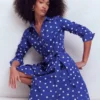 Alexa Long Sleeve Short Dress Bright Blue, Painted Dot Alexa Long Sleeve Short Dress Bright Blue, Painted Dot