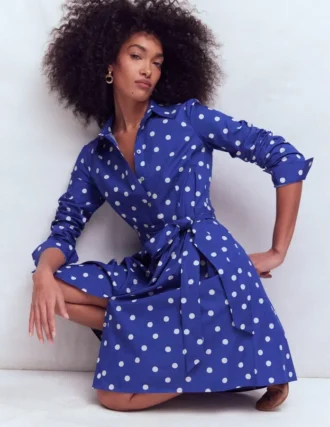 Alexa Long Sleeve Short Dress Bright Blue, Painted Dot
