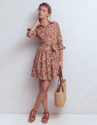 Alexa Long Sleeve Short Dress Brown, Meadow Scatter