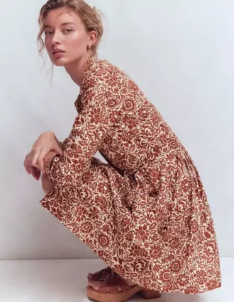 Alexa Long Sleeve Short Dress Brown, Meadow Scatter