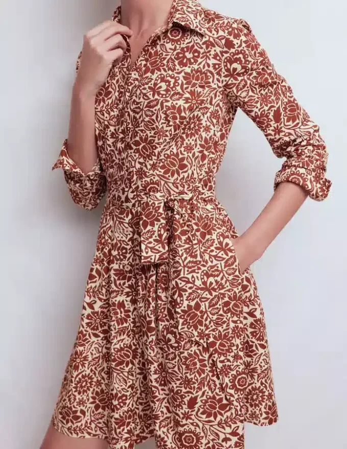 Alexa Long Sleeve Short Dress Brown, Meadow Scatter Alexa Long Sleeve Short Dress Brown, Meadow Scatter