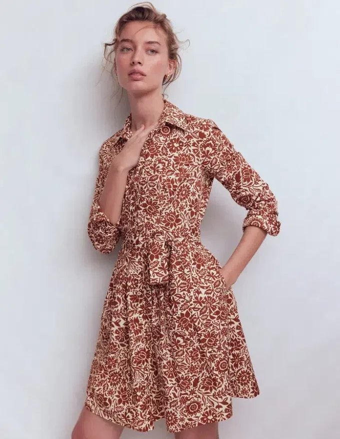 Alexa Long Sleeve Short Dress Brown, Meadow Scatter Alexa Long Sleeve Short Dress Brown, Meadow Scatter