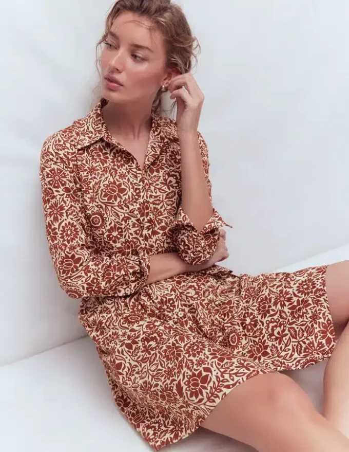 Alexa Long Sleeve Short Dress Brown, Meadow Scatter Alexa Long Sleeve Short Dress Brown, Meadow Scatter
