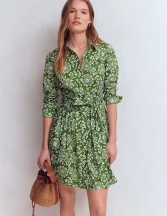 Alexa Long Sleeve Short Dress Green, Decorative Blossom
