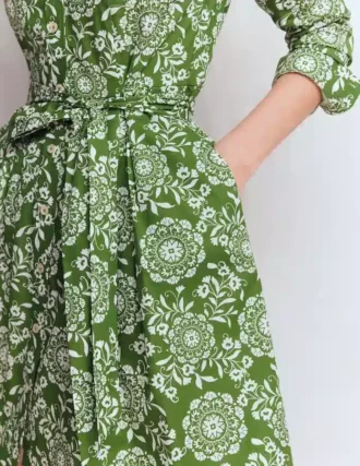 Alexa Long Sleeve Short Dress Green, Decorative Blossom