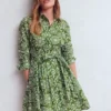 Alexa Long Sleeve Short Dress Green, Decorative Blossom Alexa Long Sleeve Short Dress Green, Decorative Blossom