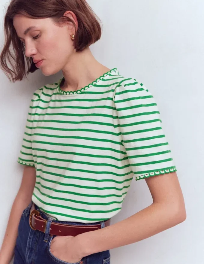 Ali Trim T-shirt Ivory and Amazon Stripe Ali Trim T-shirt Ivory and Amazon Stripe