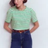 Ali Trim T-shirt Ivory and Amazon Stripe Ali Trim T-shirt Ivory and Amazon Stripe