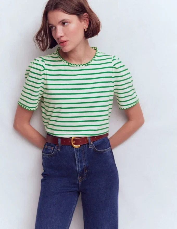 Ali Trim T-shirt Ivory and Amazon Stripe Ali Trim T-shirt Ivory and Amazon Stripe