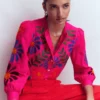 Alicia Linen Top Pink Peony, Flower Embroidery
