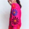 Alicia Linen Top Pink Peony, Flower Embroidery