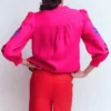 Alicia Linen Top Pink Peony, Flower Embroidery